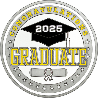 Yellow "Congratulations Graduate" with White 2025, Rim, Tassel & Ribbon